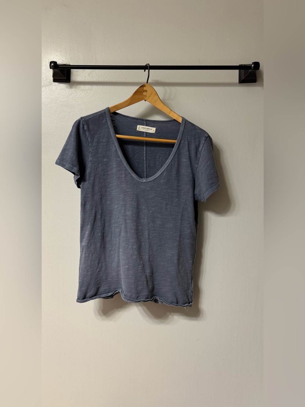 Lucky Brand Slate Blue Scoop V Neck Short Sleeve Tee